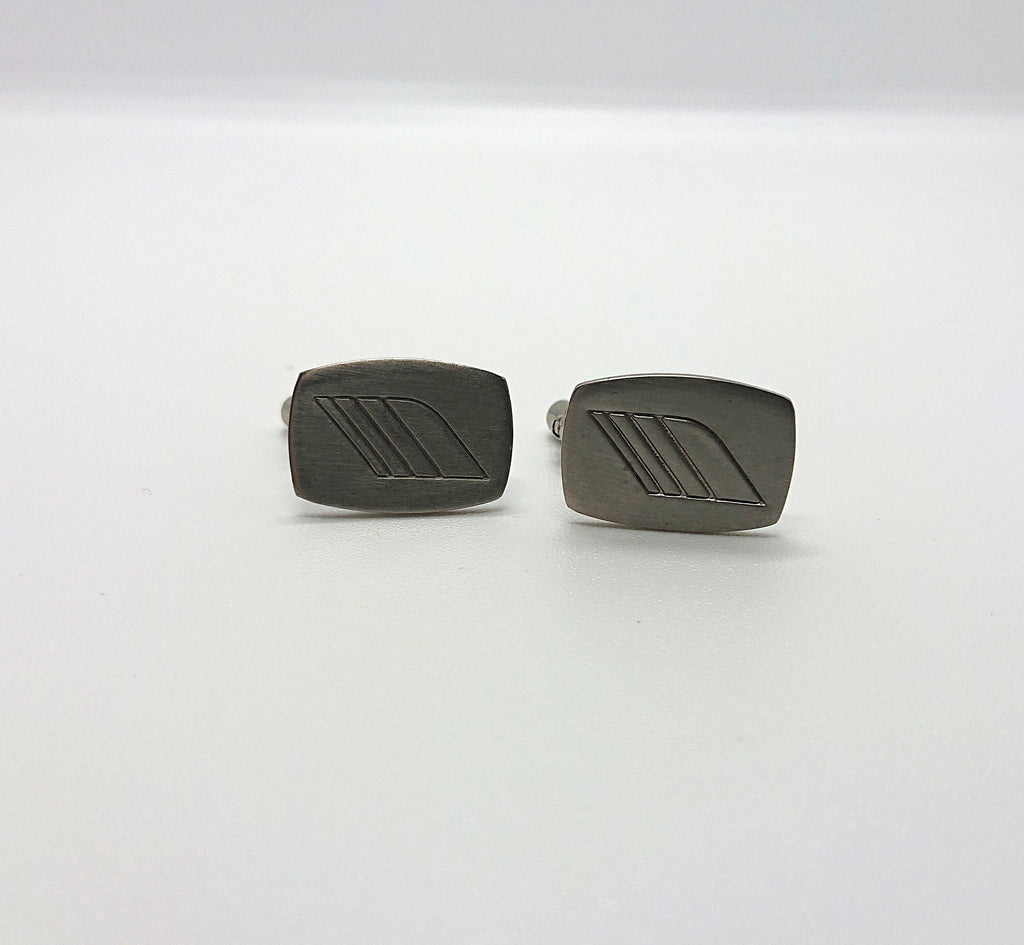 Vintage 1970s Silver Tone Cufflinks, Geometric Design
