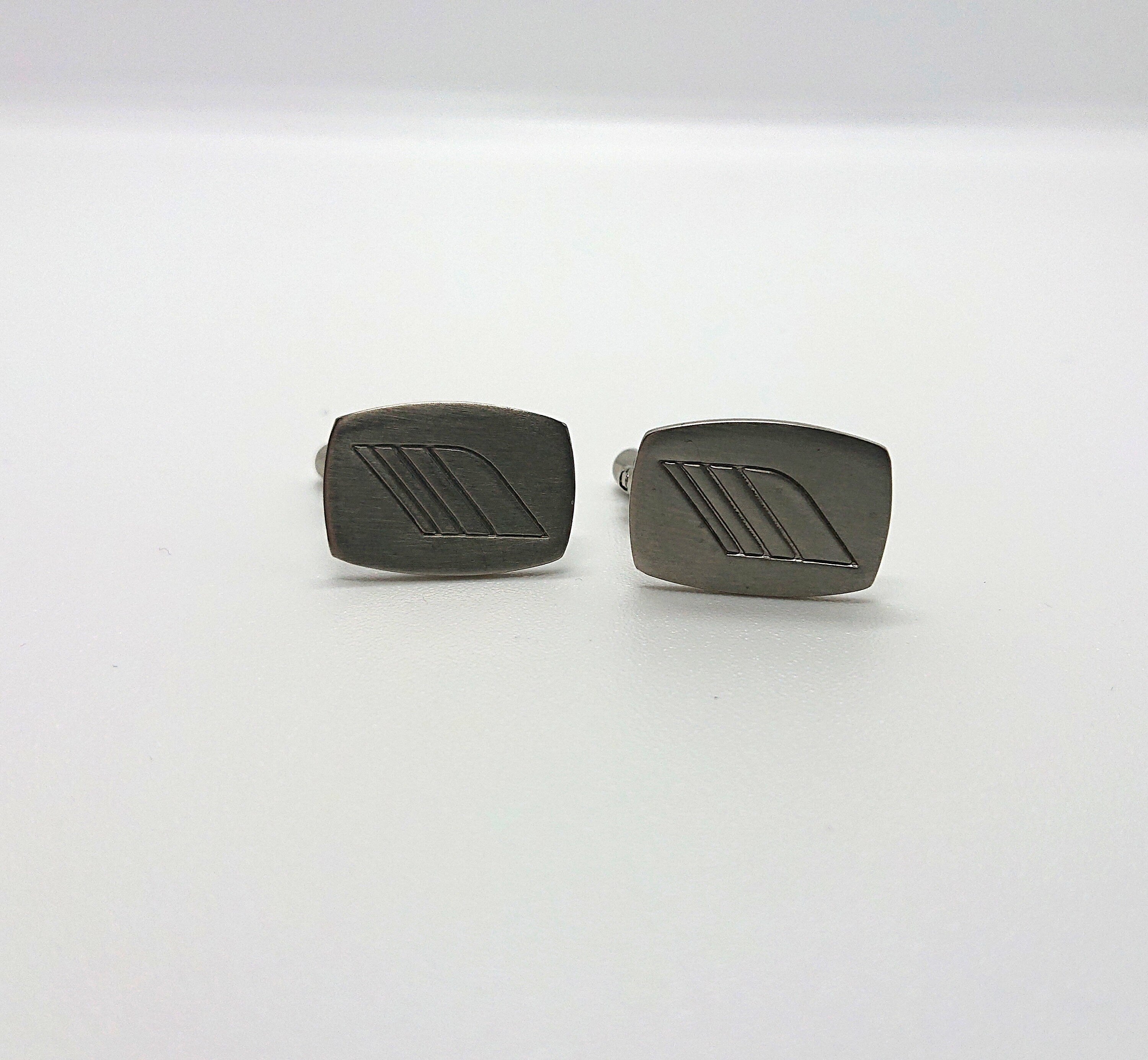 Vintage 1970s Silver Tone Cufflinks, Geometric Design