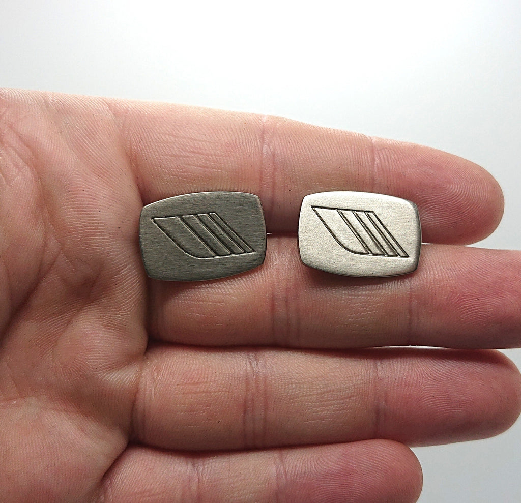 Vintage 1970s Silver Tone Cufflinks, Geometric Design