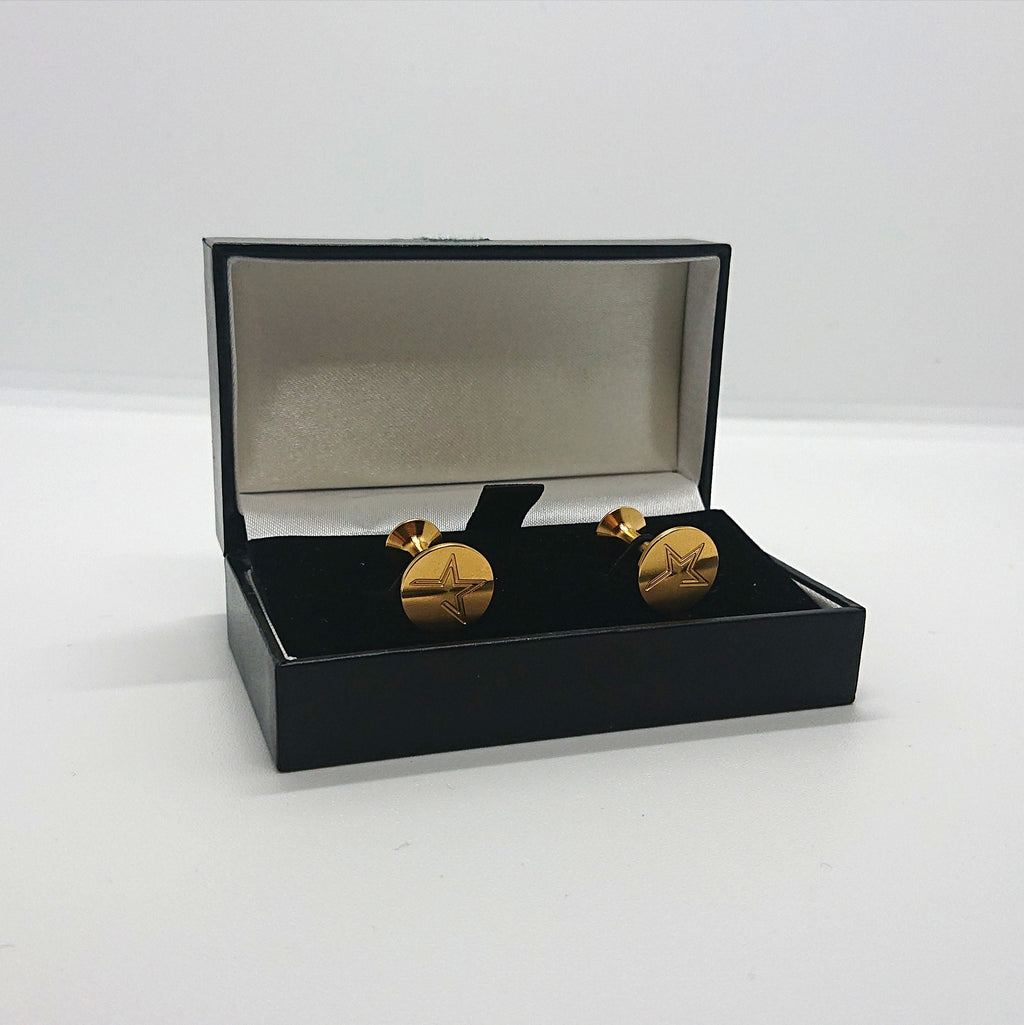 Vintage Boxed Gold Cufflinks Circular Star Gold Tone Metal Mens Cuff Links Jewellery Gift for Him Jewelry