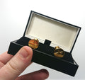 Vintage Boxed Gold Cufflinks Circular Star Gold Tone Metal Mens Cuff Links Jewellery Gift for Him Jewelry