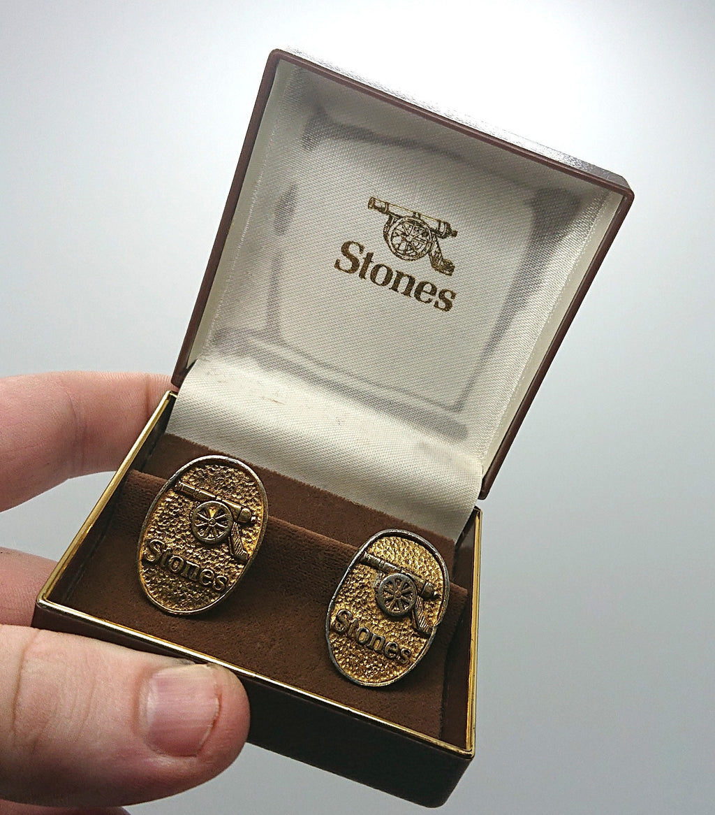 Vintage Stones Gold Cufflinks Original Box Vintage 1970's Cuff Links Silver Tone Metal Costume Jewellery Gift for Him