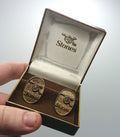 Vintage Stones Gold Cufflinks Original Box Vintage 1970's Cuff Links Silver Tone Metal Costume Jewellery Gift for Him
