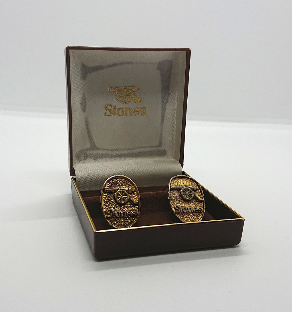 Vintage Stones Gold Cufflinks Original Box Vintage 1970's Cuff Links Silver Tone Metal Costume Jewellery Gift for Him