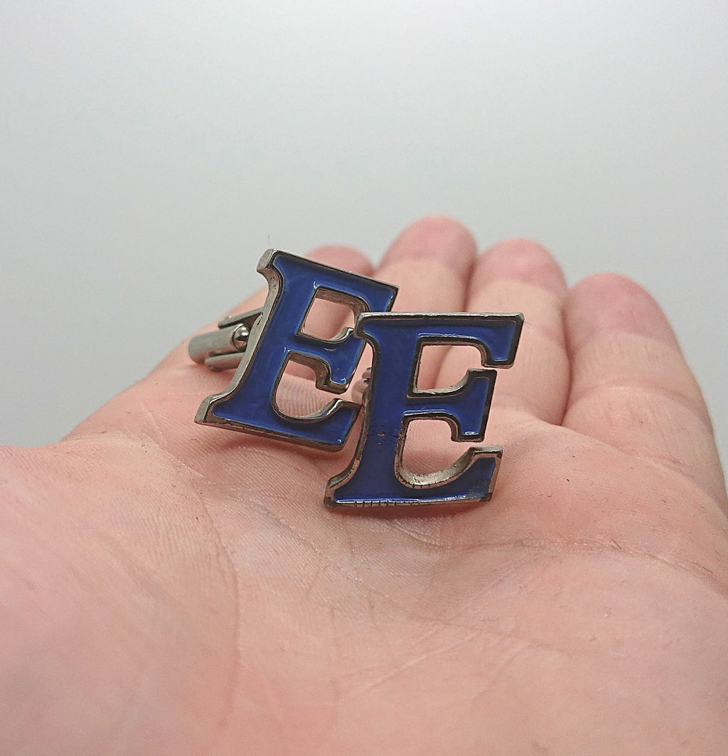 Vintage Cuff Links Initials Novelty Cufflinks E Alphabetical cufflinks  Silver Tone Metal Costume Jewellery Gift for Him Jewelry