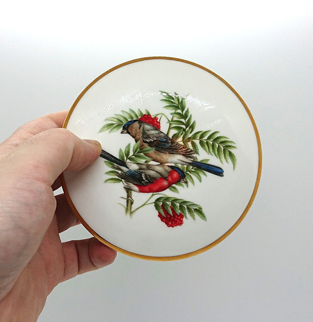 Vintage Coalport Bullfinch Trinket Dish, British Bird Bone China Jewelry Tray