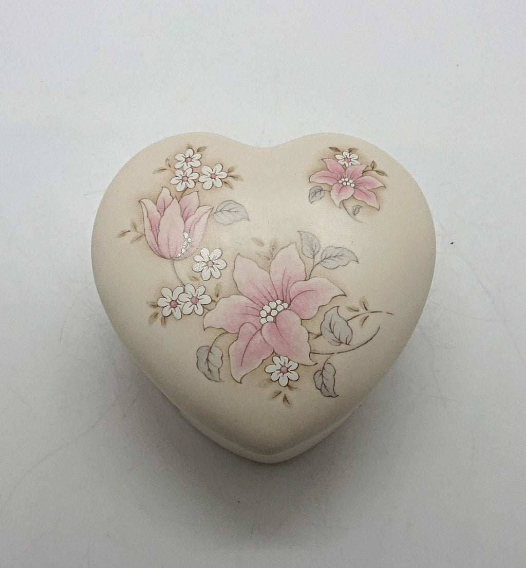 Vintage Heart Shaped Floral Trinket Dish, Aldridge Pottery Lidded Jewelry Box