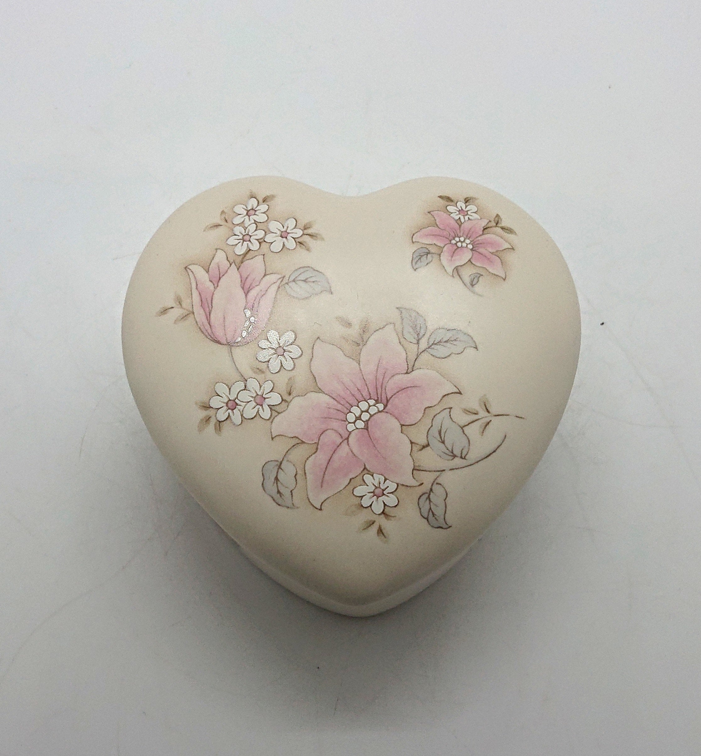 Vintage Heart Shaped Floral Trinket Dish, Aldridge Pottery Lidded Jewelry Box