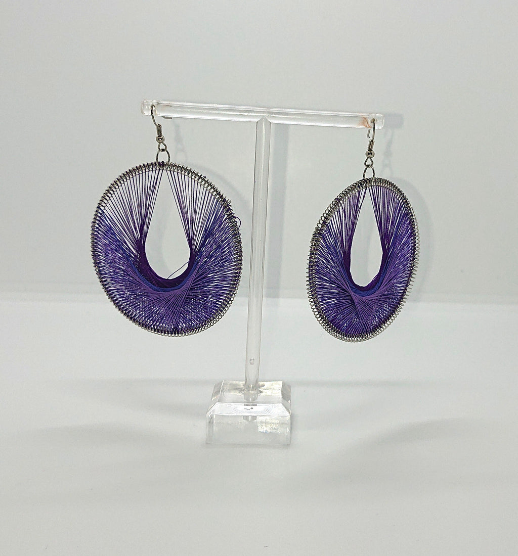 Vintage Chunky Earrings Purple Round Dangle Drop Oversized Round Cotton Costume Jewellery Jewelry hippie jewellery