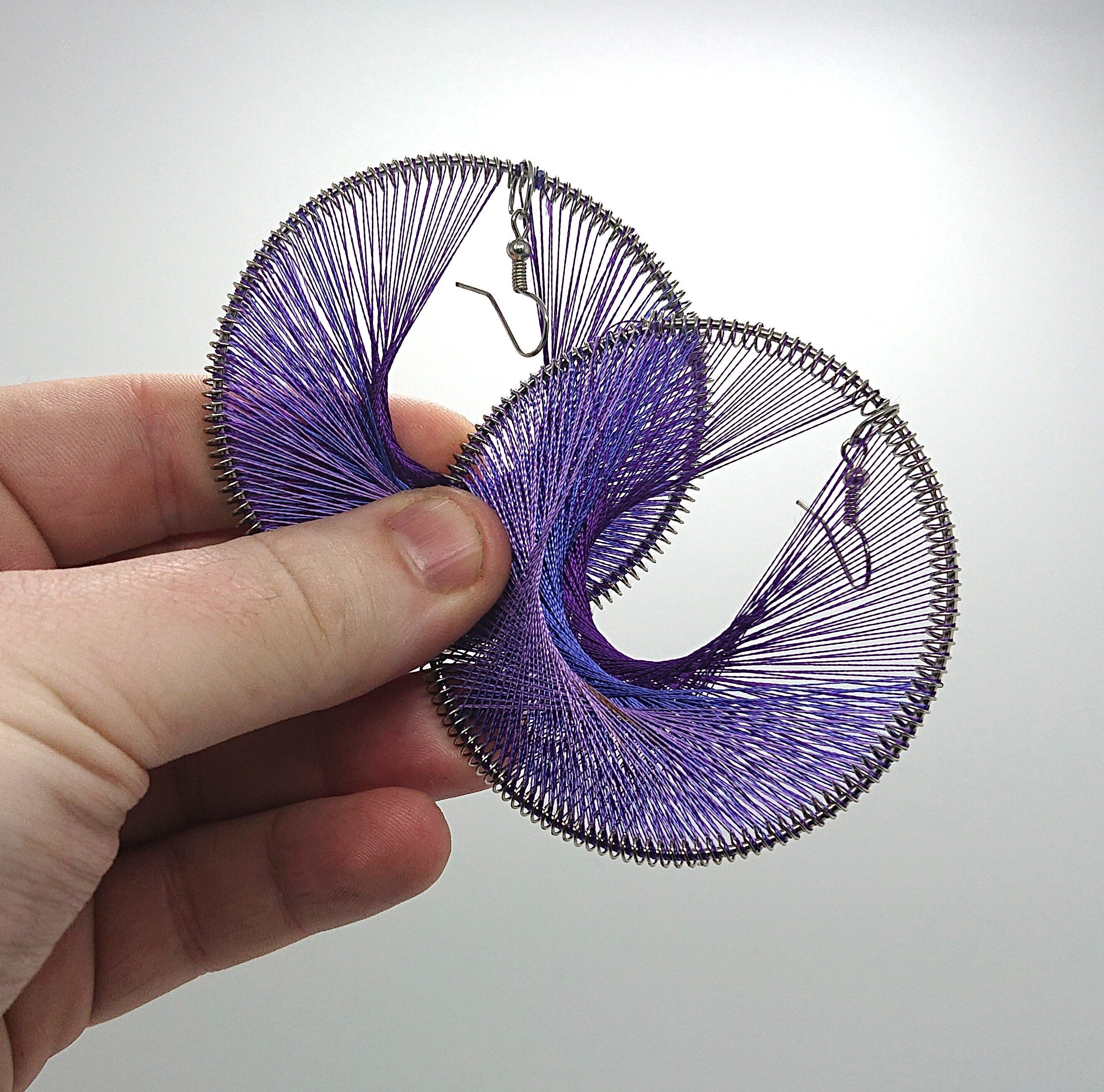 Vintage Chunky Earrings Purple Round Dangle Drop Oversized Round Cotton Costume Jewellery Jewelry hippie jewellery