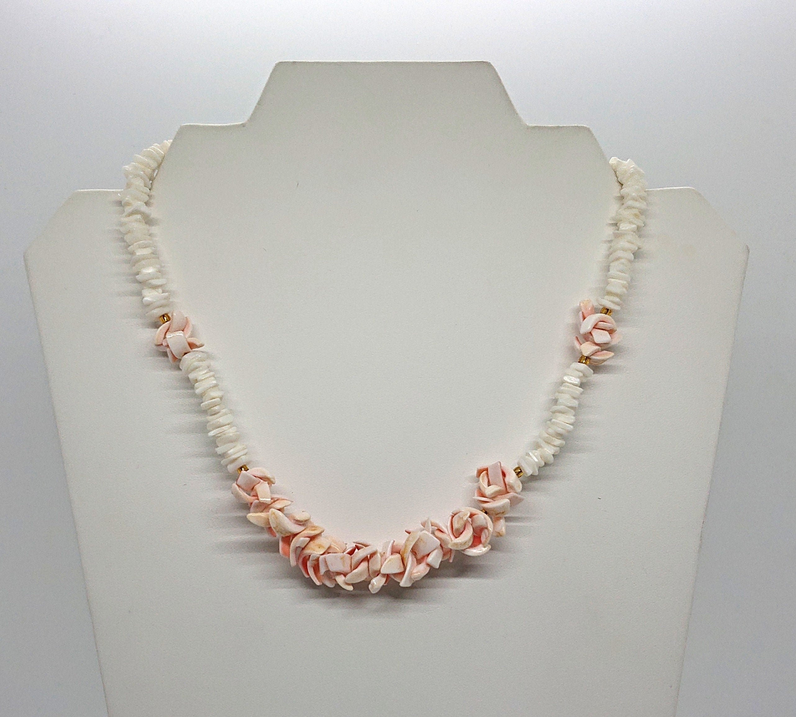 Vintage Puka Shell Necklace, Pastel Pink Coral, 1960s Beach Jewelry