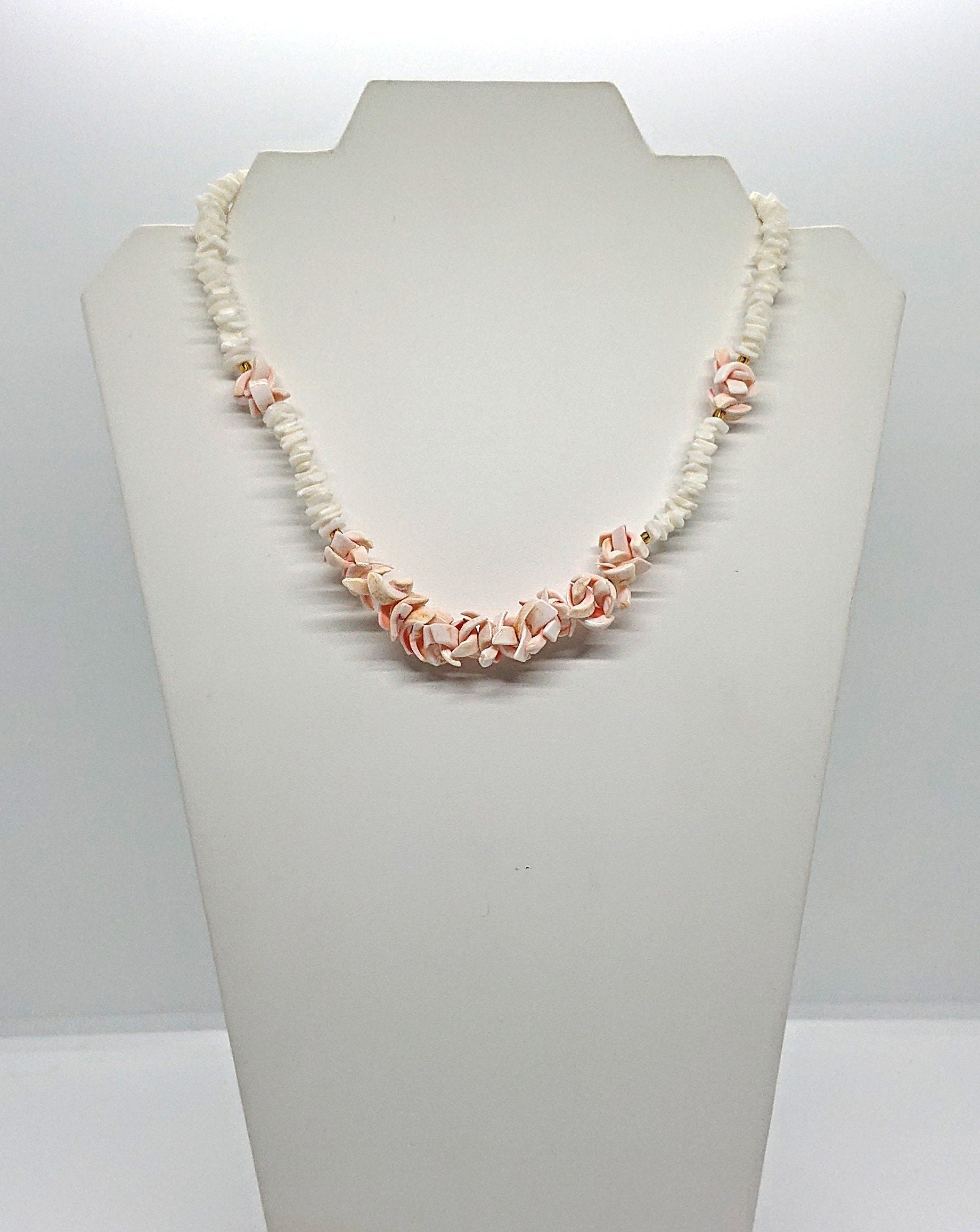 Vintage Puka Shell Necklace, Pastel Pink Coral, 1960s Beach Jewelry