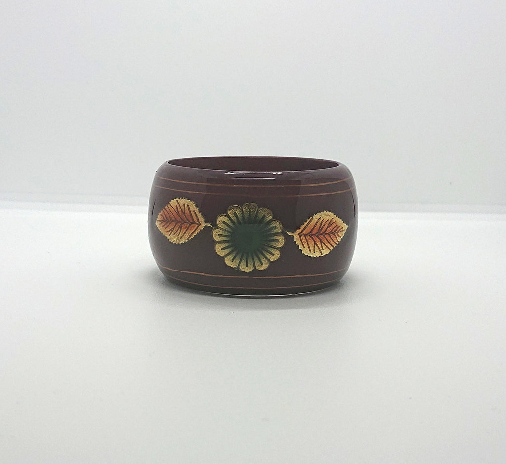 Vintage Chunky Leaf Bangle Floral Wooden Red, Gold and Green Bracelet Boho Hippie Costume Jewellery Jewelry