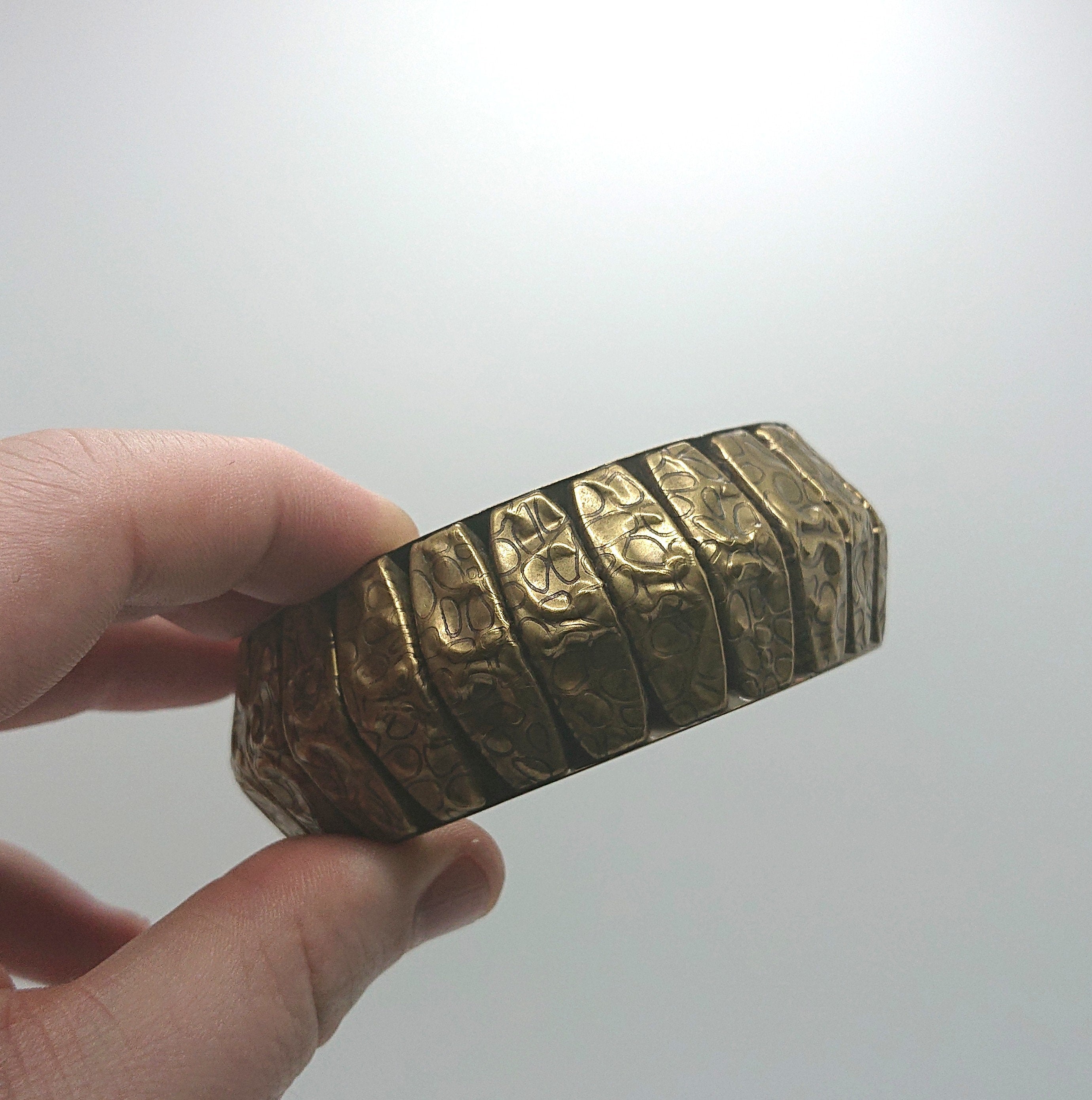 Vintage Gold Bangle Chunky Metal Gold Print Bangle oversized Bracelet Costume Jewellery Jewelry