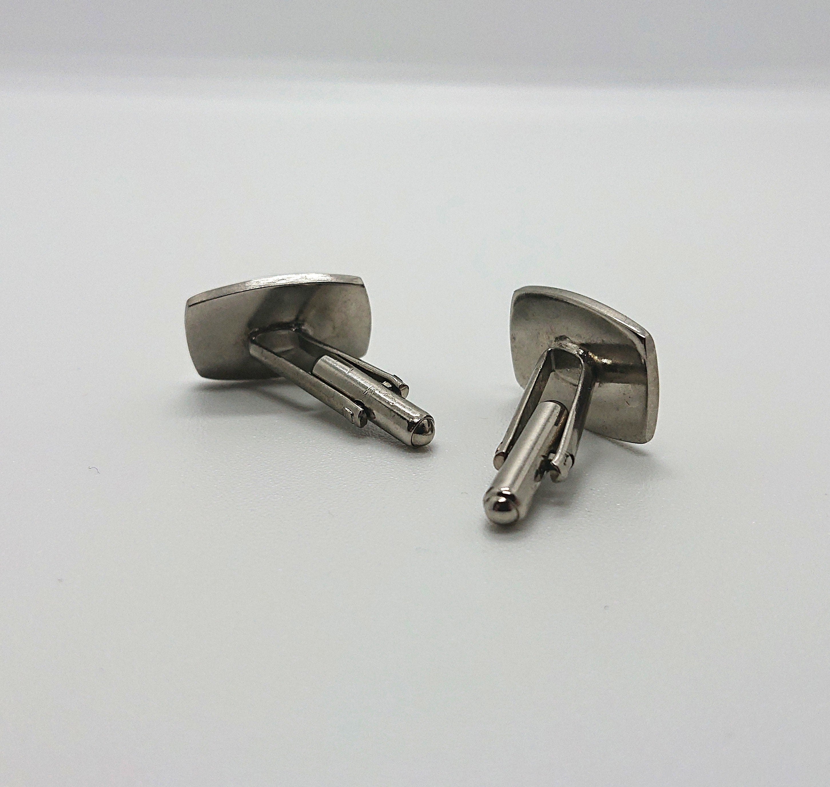 Vintage 1970s Silver Tone Cufflinks, Geometric Design