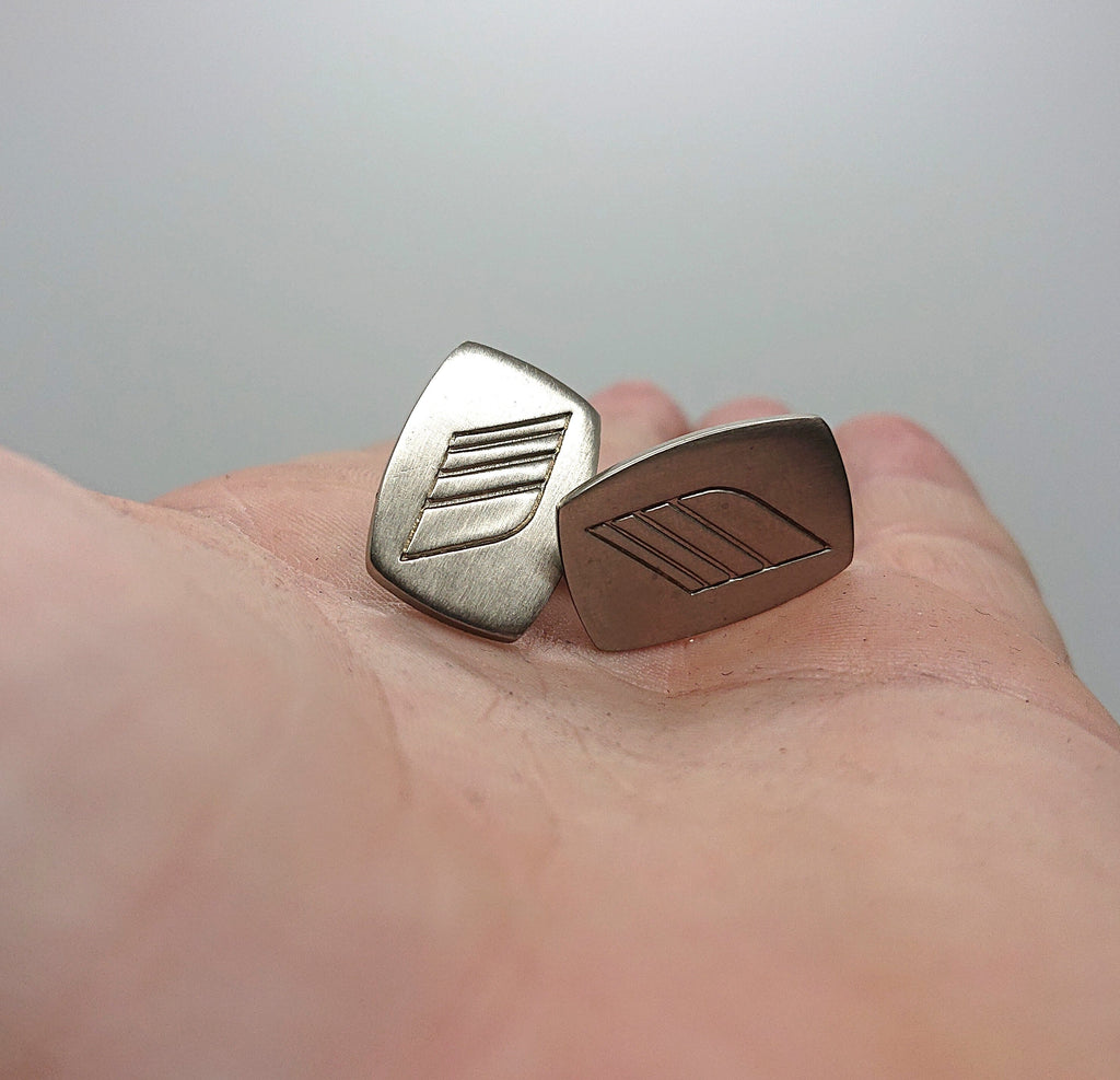 Vintage 1970s Silver Tone Cufflinks, Geometric Design