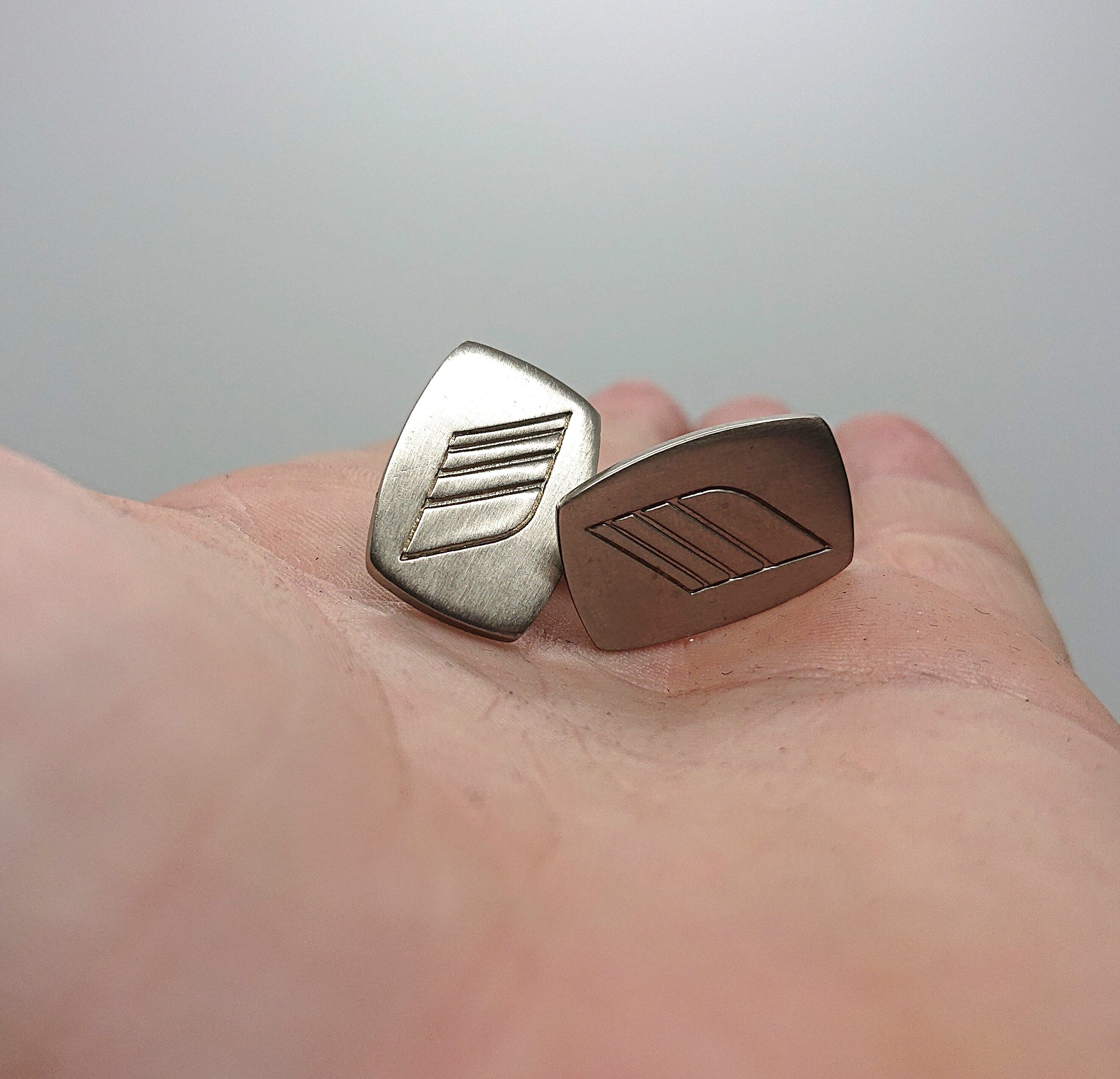 Vintage 1970s Silver Tone Cufflinks, Geometric Design