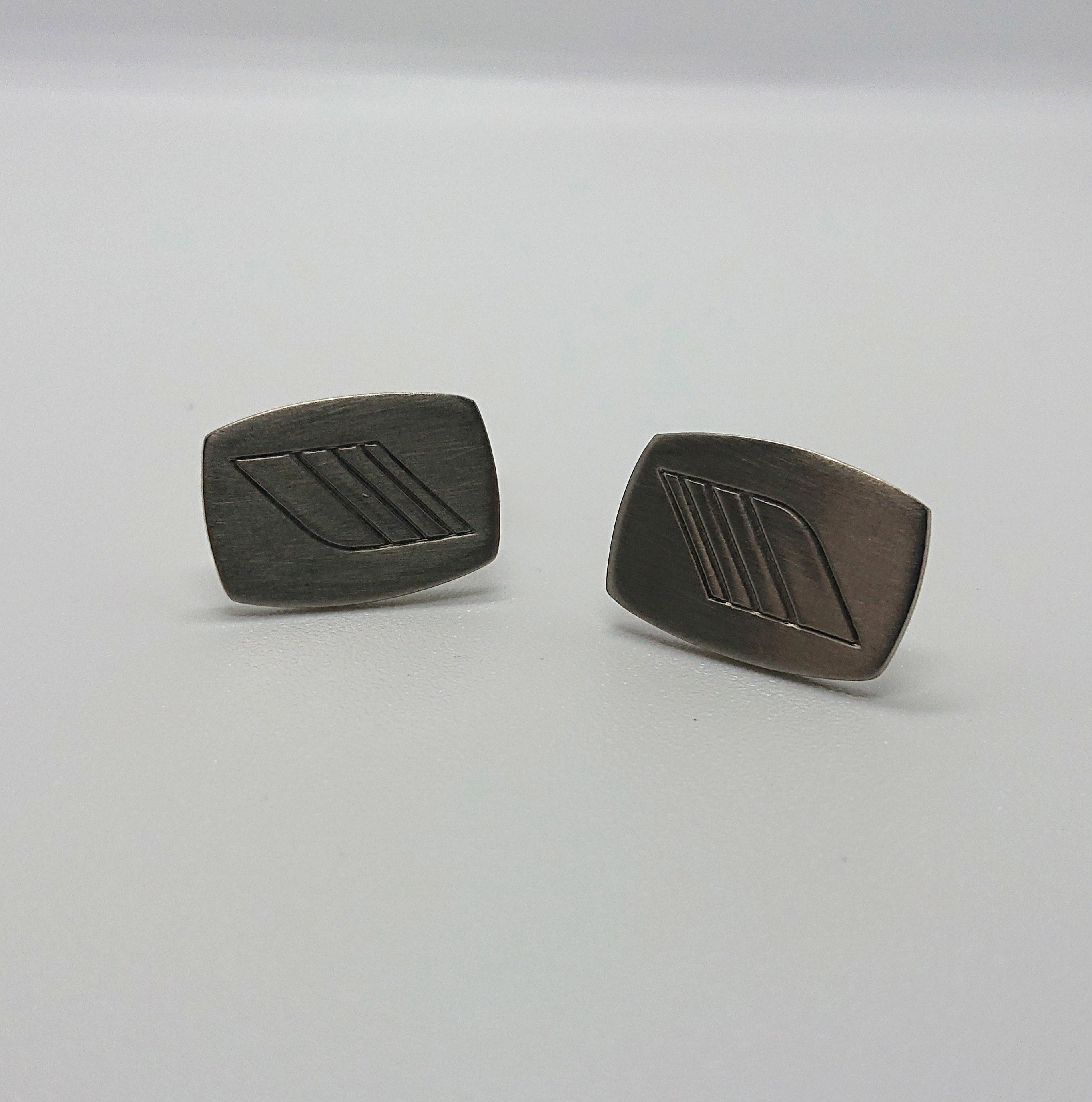 Vintage 1970s Silver Tone Cufflinks, Geometric Design