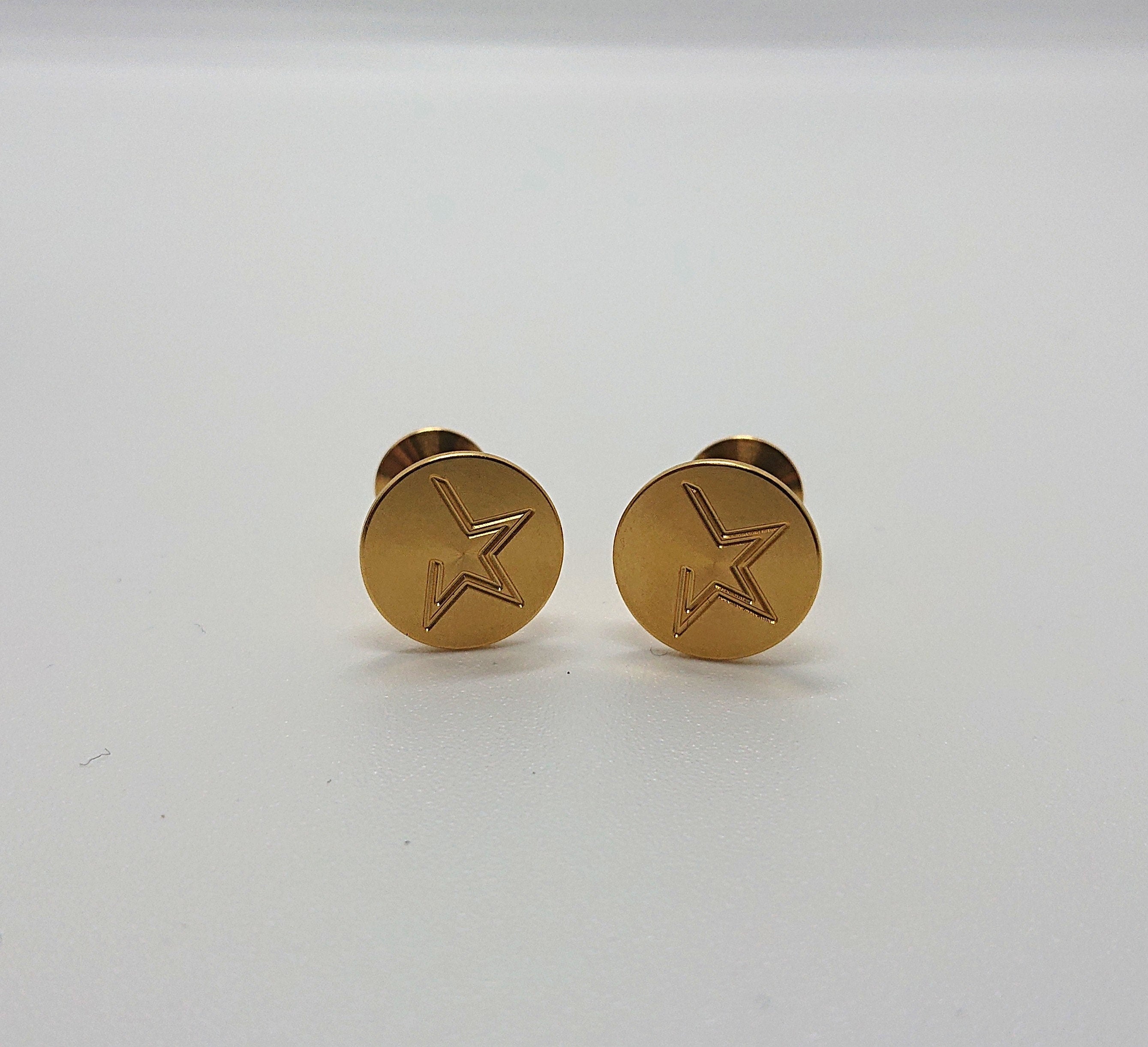 Vintage Boxed Gold Cufflinks Circular Star Gold Tone Metal Mens Cuff Links Jewellery Gift for Him Jewelry