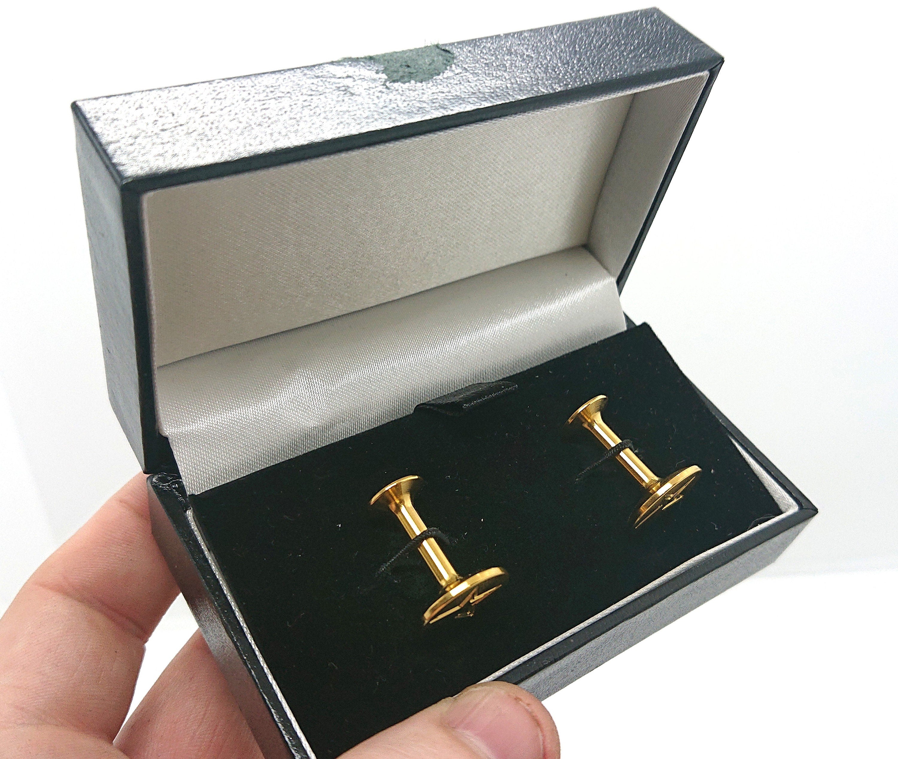 Vintage Boxed Gold Cufflinks Circular Star Gold Tone Metal Mens Cuff Links Jewellery Gift for Him Jewelry