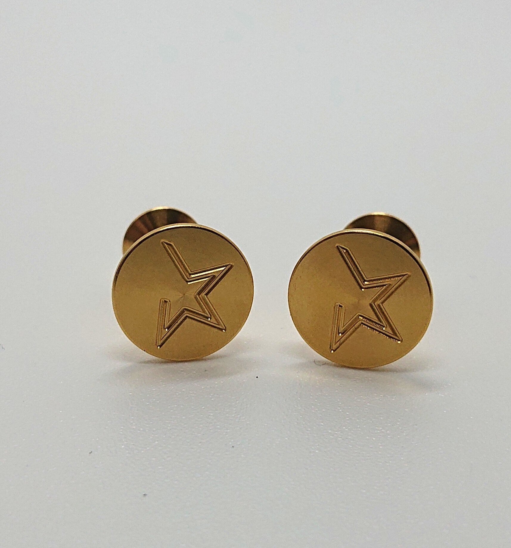 Vintage Boxed Gold Cufflinks Circular Star Gold Tone Metal Mens Cuff Links Jewellery Gift for Him Jewelry