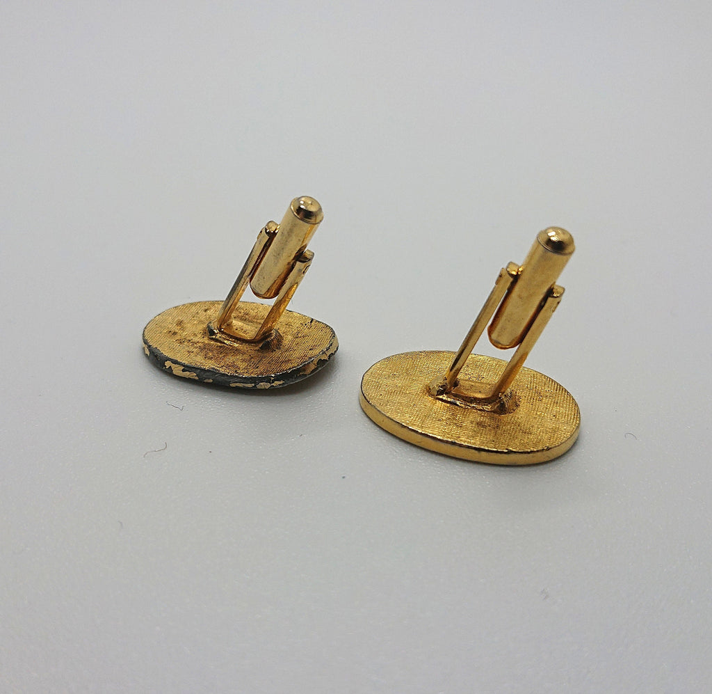 Vintage Stones Gold Cufflinks Original Box Vintage 1970's Cuff Links Silver Tone Metal Costume Jewellery Gift for Him