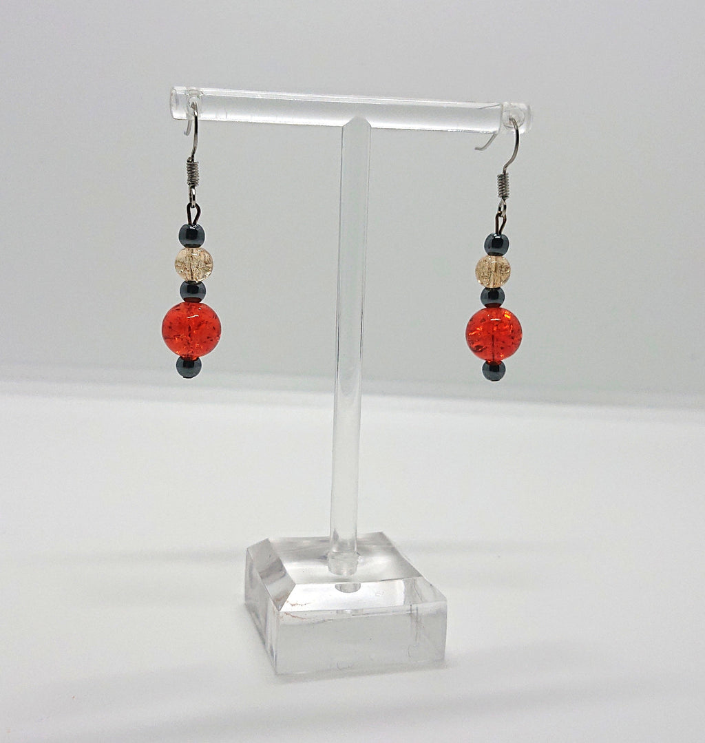 Vintage Earrings Boxed Dangle Drop Crackled Glass and Hematite Jewellery Costume Jewellery Jewelry