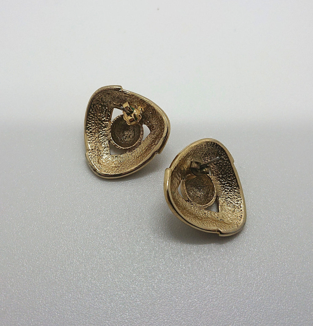 Vintage Chunky Earrings Orange Enamel Silver Stud Triangle Earrings Costume Jewellery Jewelry