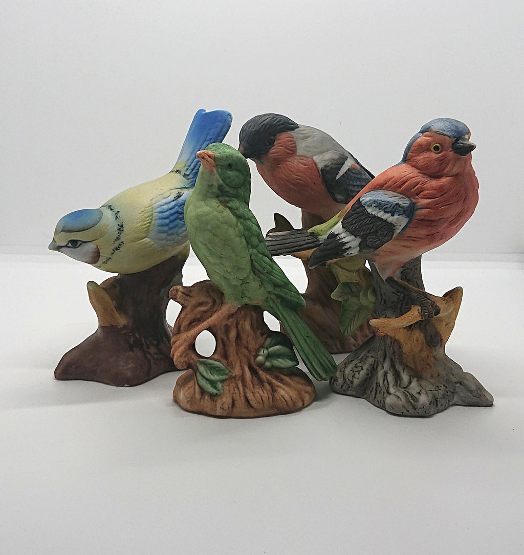 Vintage Porcelain Bird Figurines, Bullfinch, Chaffinch, Green Finch, Blue Tit