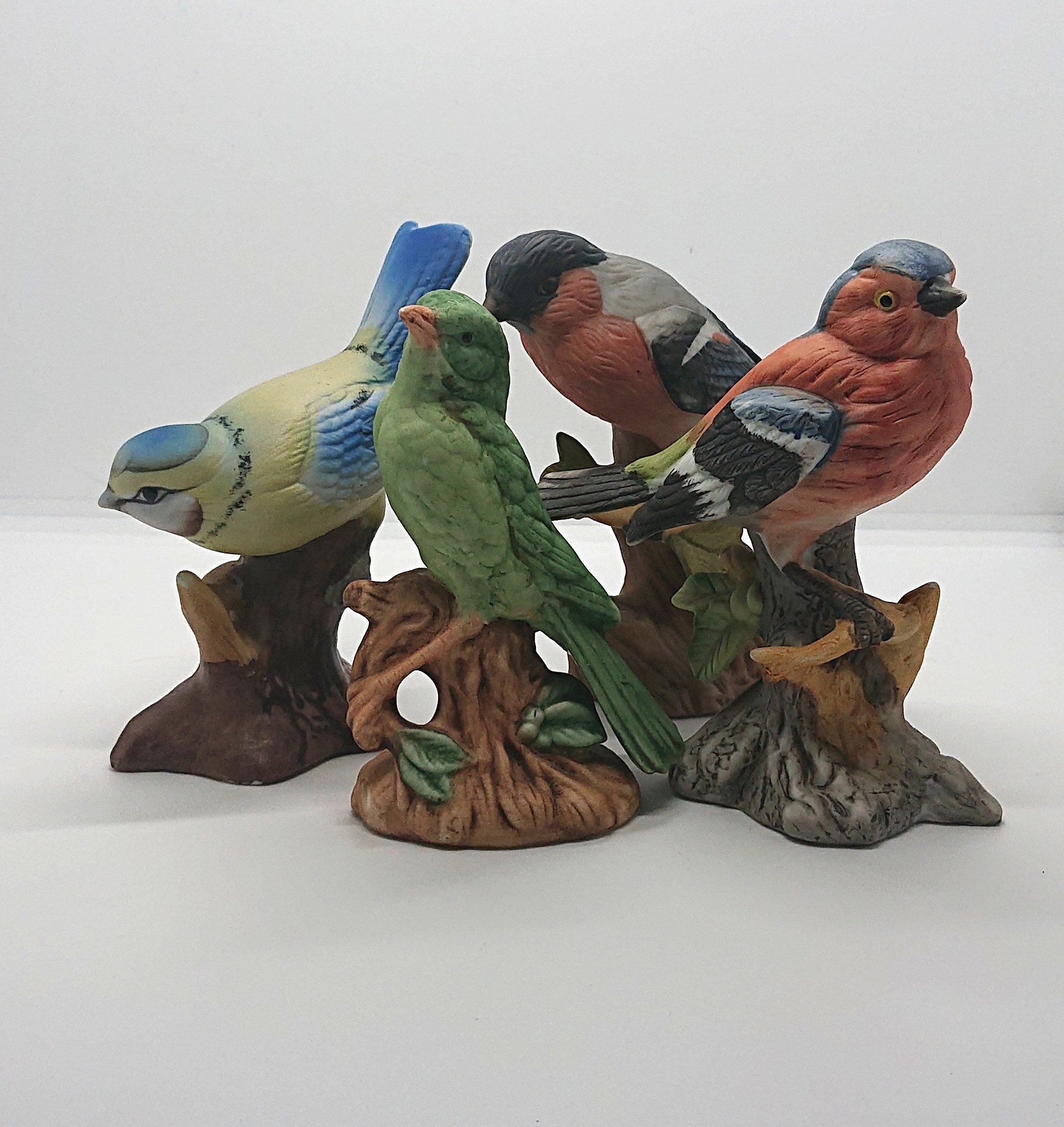 Vintage Porcelain Bird Figurines, Bullfinch, Chaffinch, Green Finch, Blue Tit