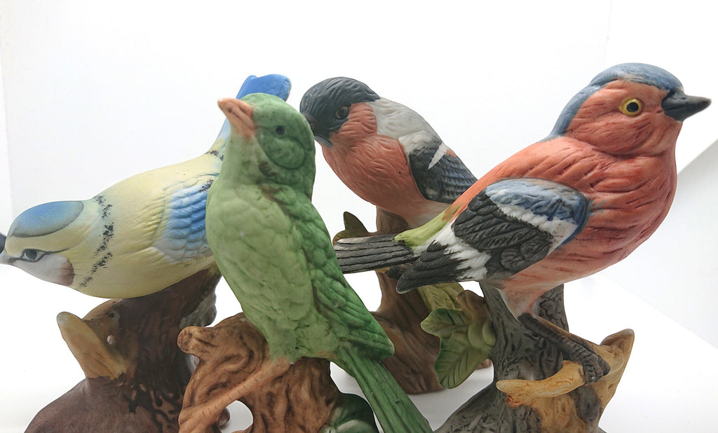 Vintage Porcelain Bird Figurines, Bullfinch, Chaffinch, Green Finch, Blue Tit