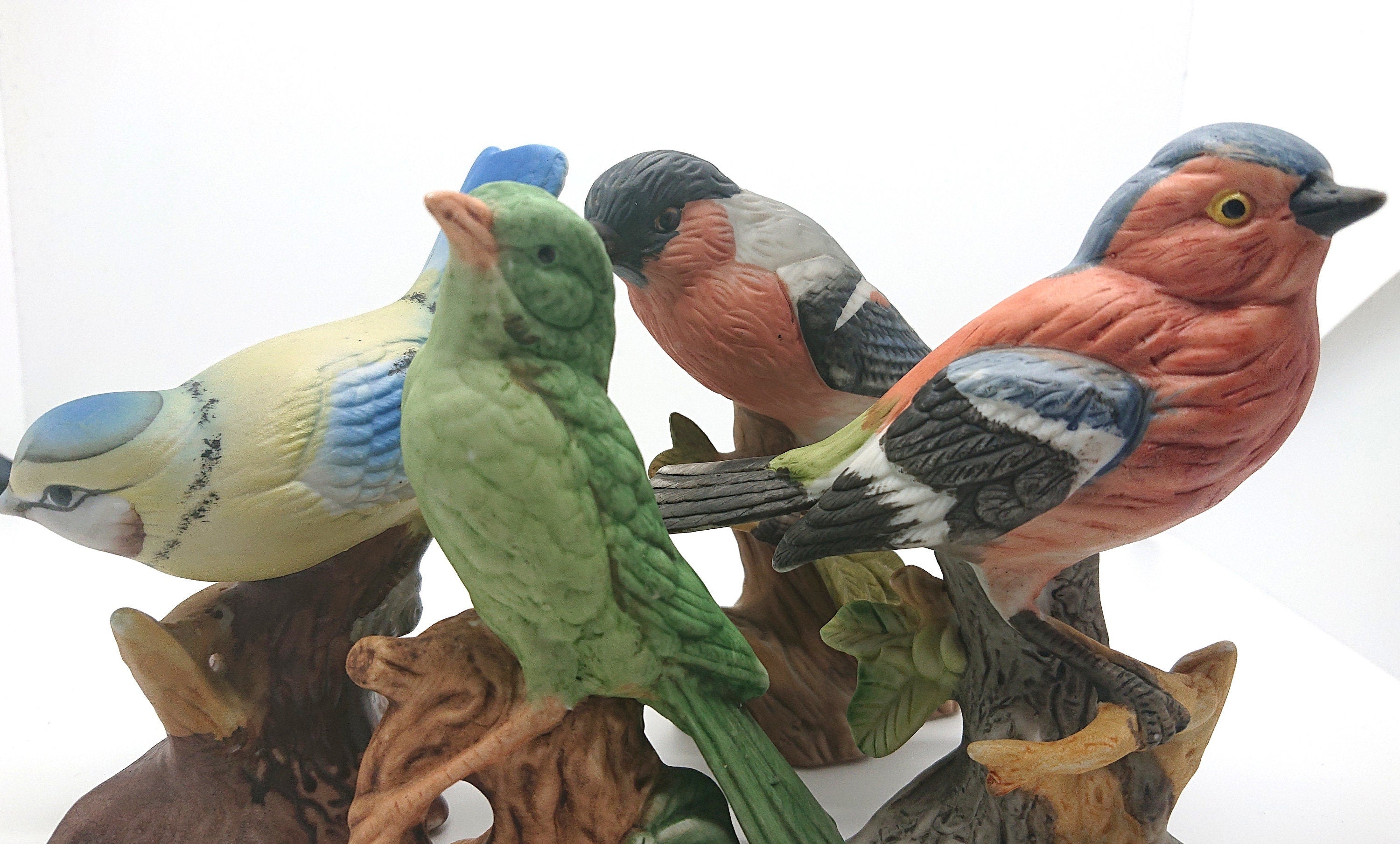 Vintage Porcelain Bird Figurines, Bullfinch, Chaffinch, Green Finch, Blue Tit