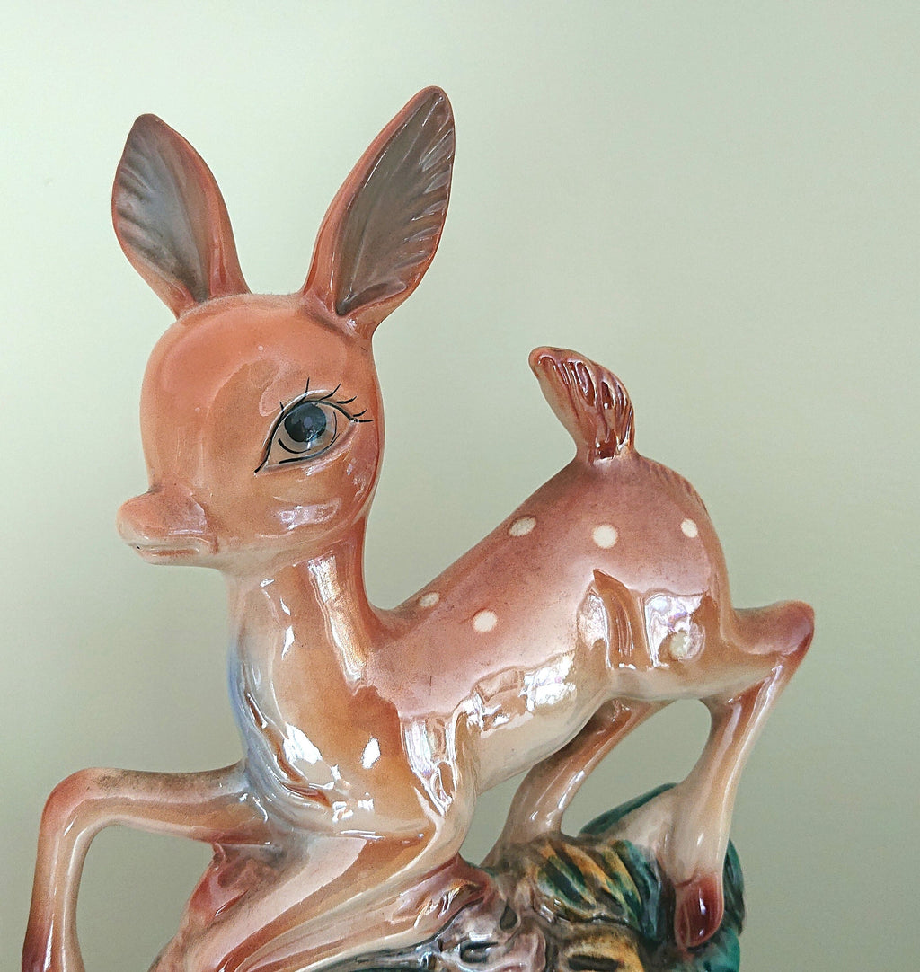 Vintage Deer Clock with Ashtray Ceramic Italian Glazed Clock 1950's Kitsch Bambi Mantel Clock Bambi Mid Century