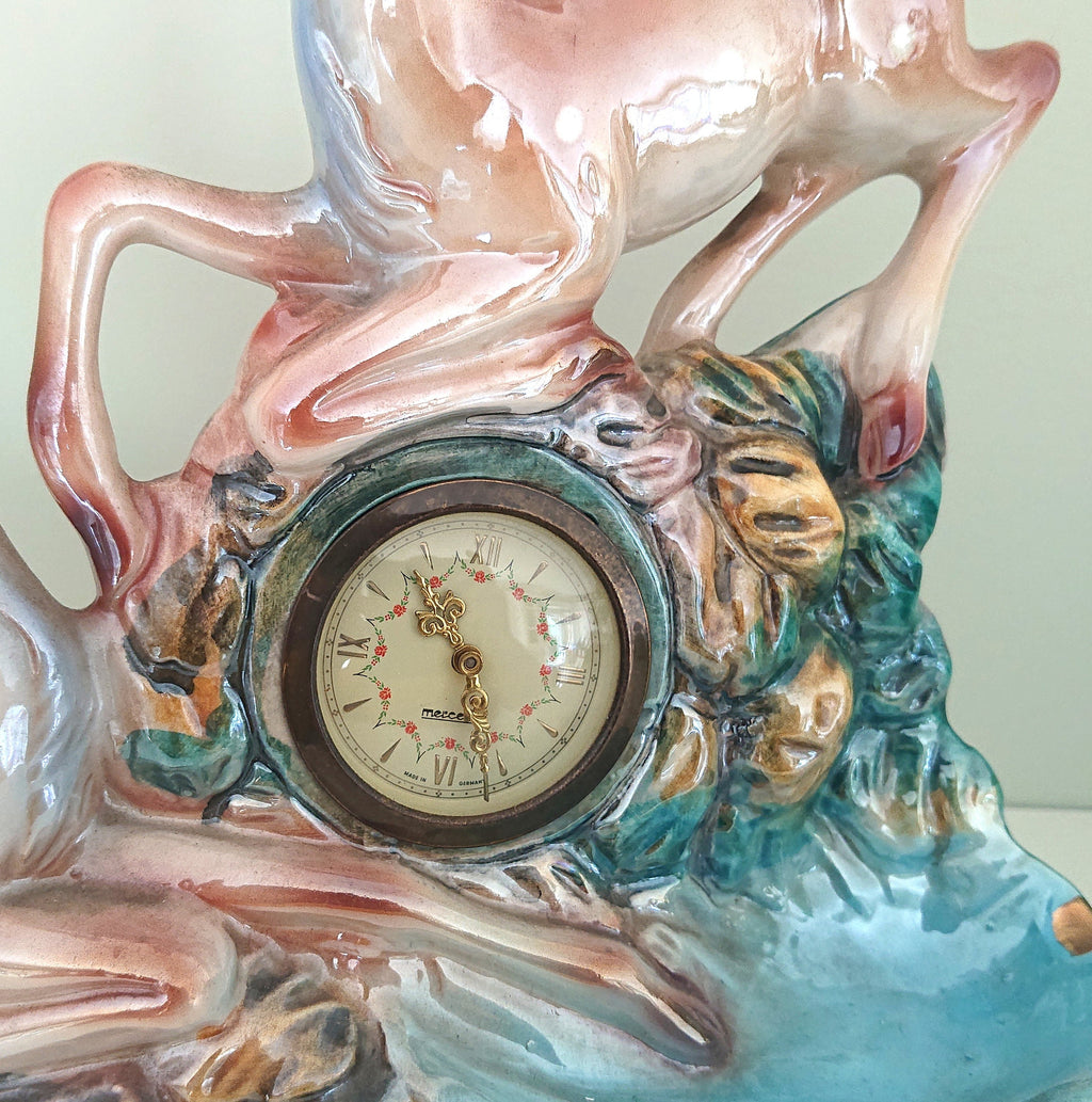Vintage Deer Clock with Ashtray Ceramic Italian Glazed Clock 1950's Kitsch Bambi Mantel Clock Bambi Mid Century