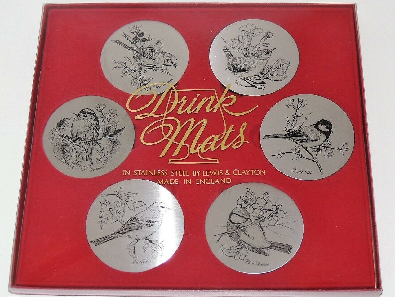 Vintage Stainless Steel Bird Design Drinks Mats by Lewis & Clayton