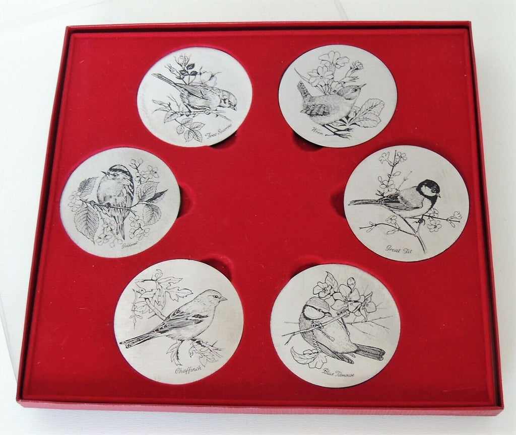 Vintage Stainless Steel Bird Design Drinks Mats by Lewis & Clayton