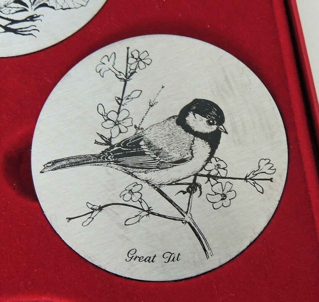 Vintage Stainless Steel Bird Design Drinks Mats by Lewis & Clayton