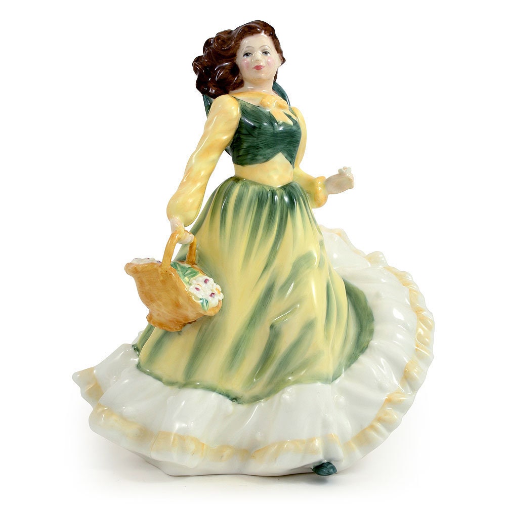 Royal Doulton Figurine April HN3693   Doulton Figurine Classic Pretty Ladies Porcelain Sculpture by Nada Pedley  Green, yellow and white