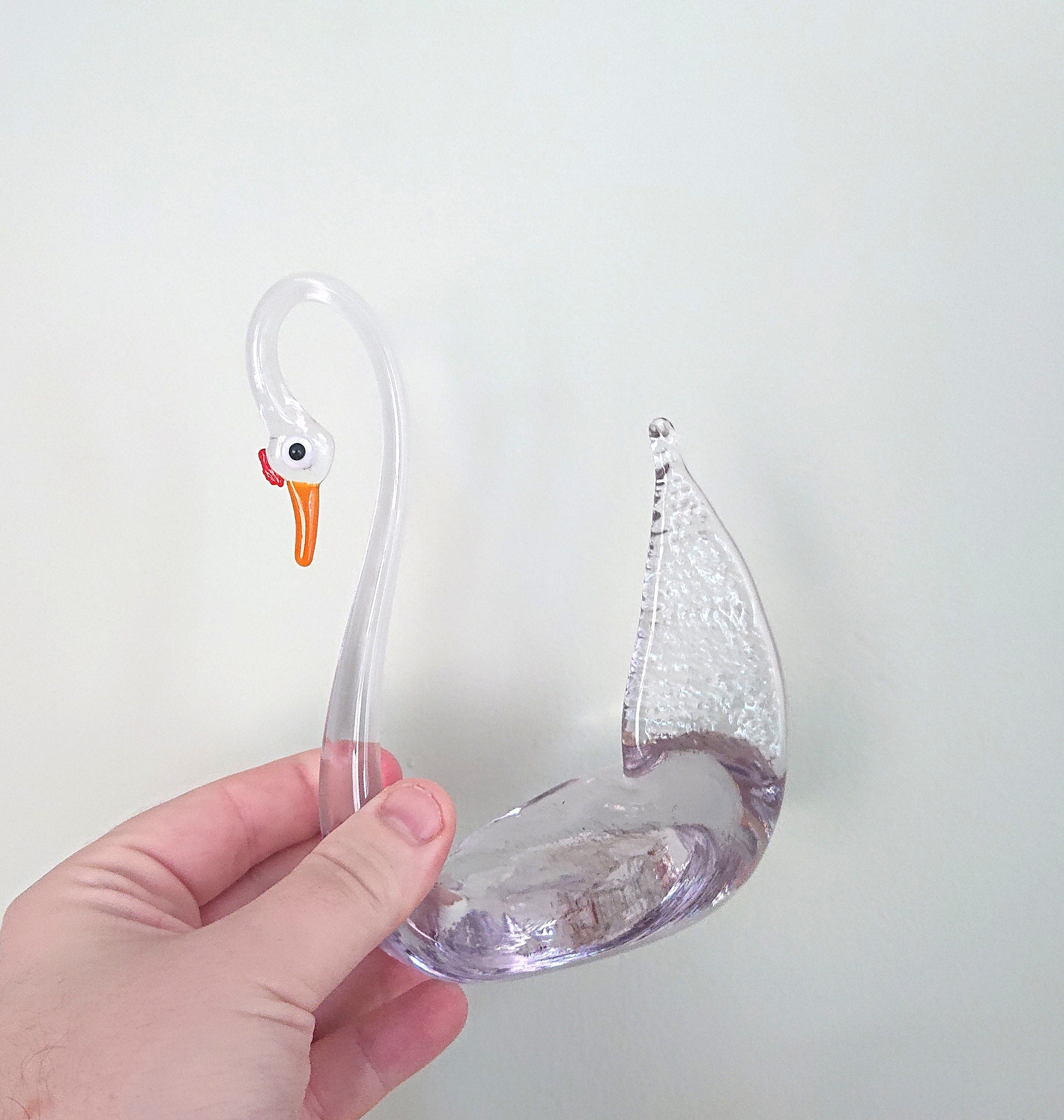 Vintage Handblown Glass Swan set of 4 Decorative Swan Ornamental Glass Swan Décor Tealight Holder Vintage Art Glass Swan