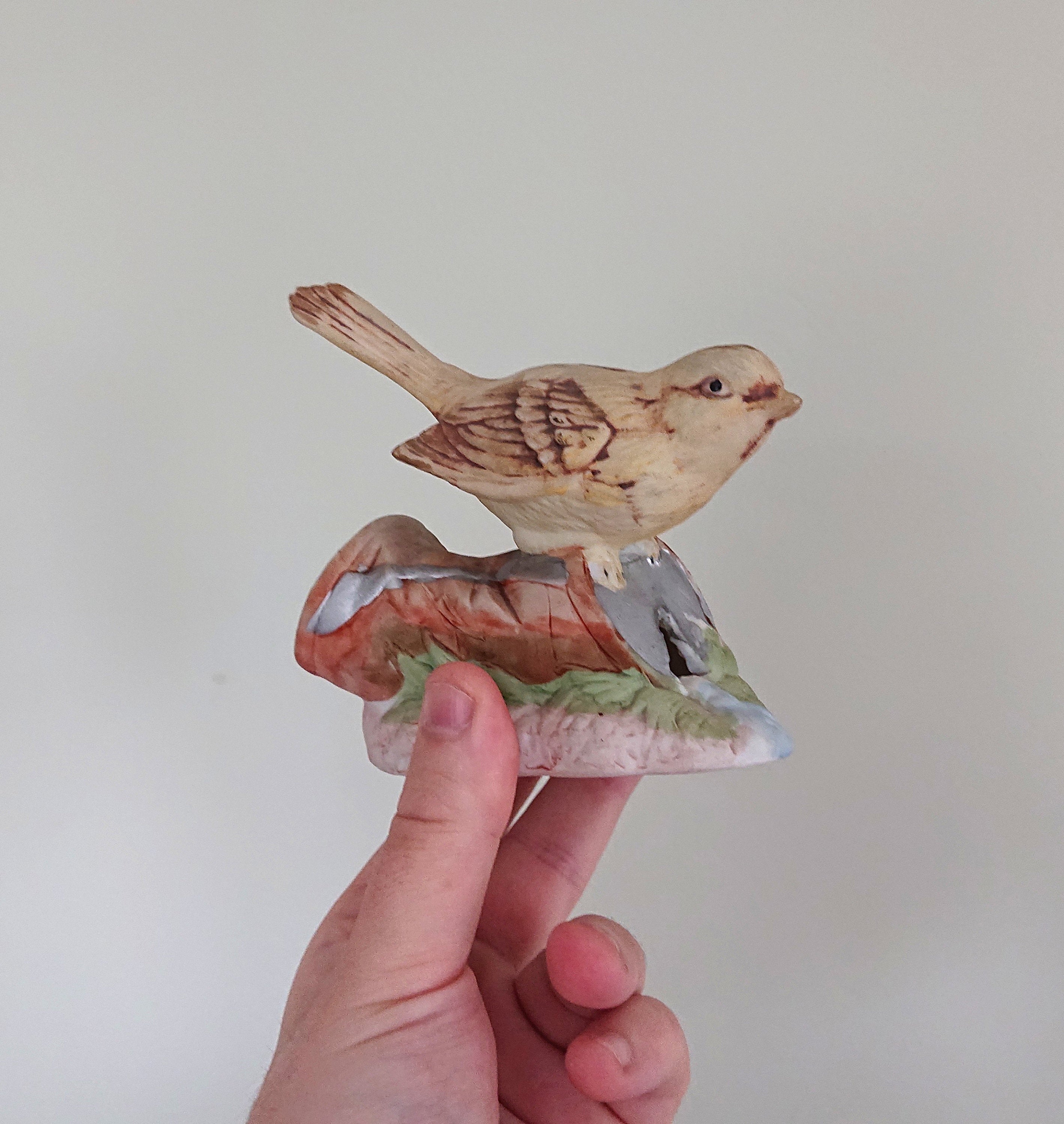 Vintage Bird Figurine on Coca Cola Can Cute Ceramic Porcelain Bird Figure Housewarming Gift Yellow Bird