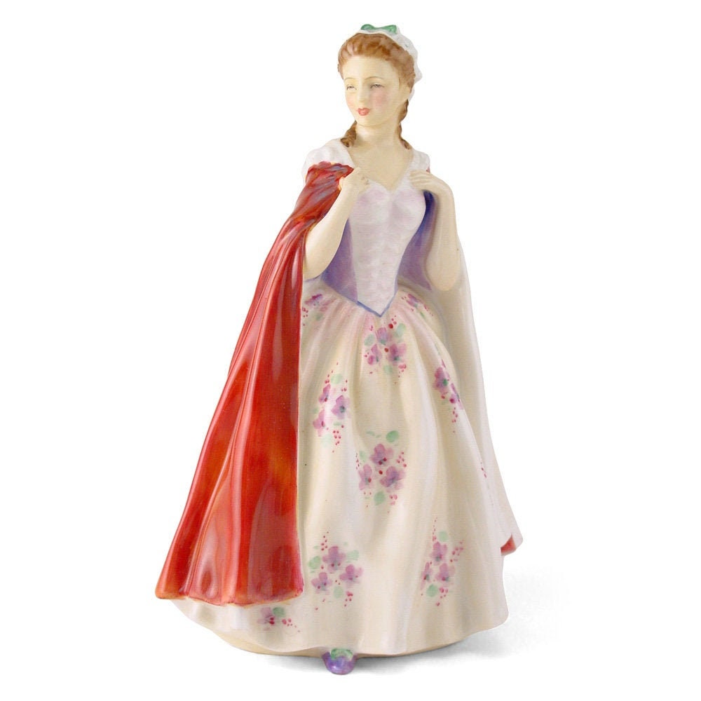 Royal Doulton Figurine Bess HN2002 Harradine Classics Pretty Lady Figurine Red Cloak, Flower Cream Dress Porcelain Sculpture