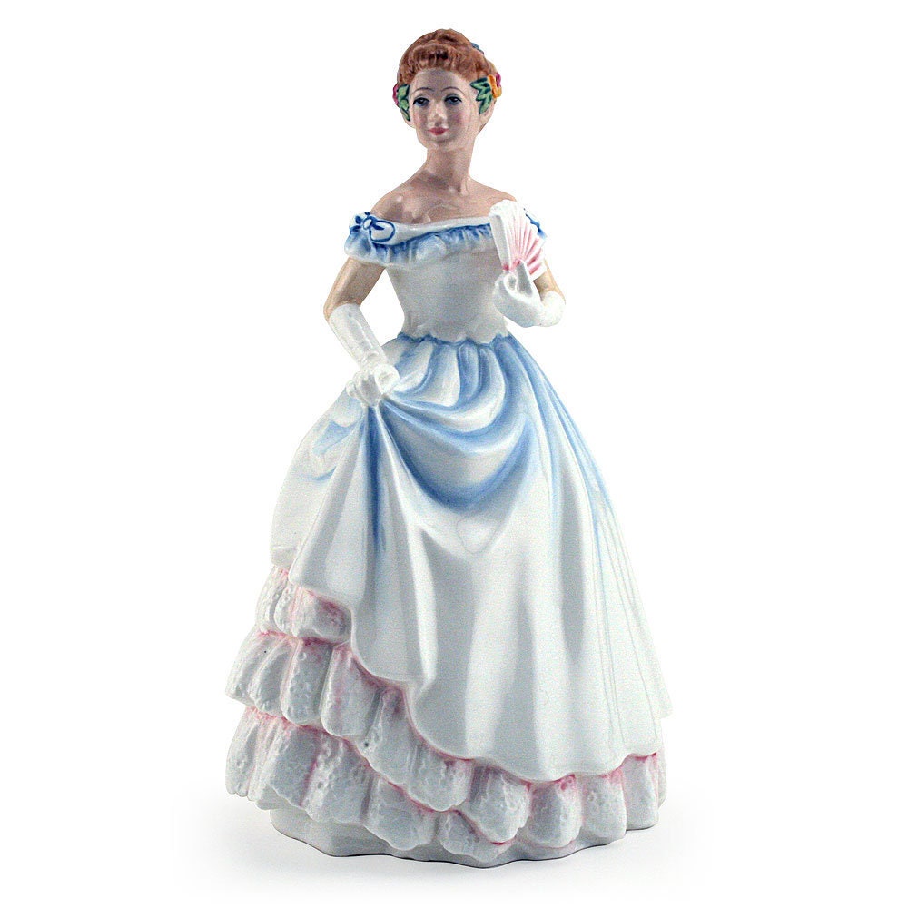 Royal Doulton Figurine Claire HN3646  Royal Doulton Figurine Classic Pretty Ladies by Nada Pedley Porcelain Sculpture White and blue dress