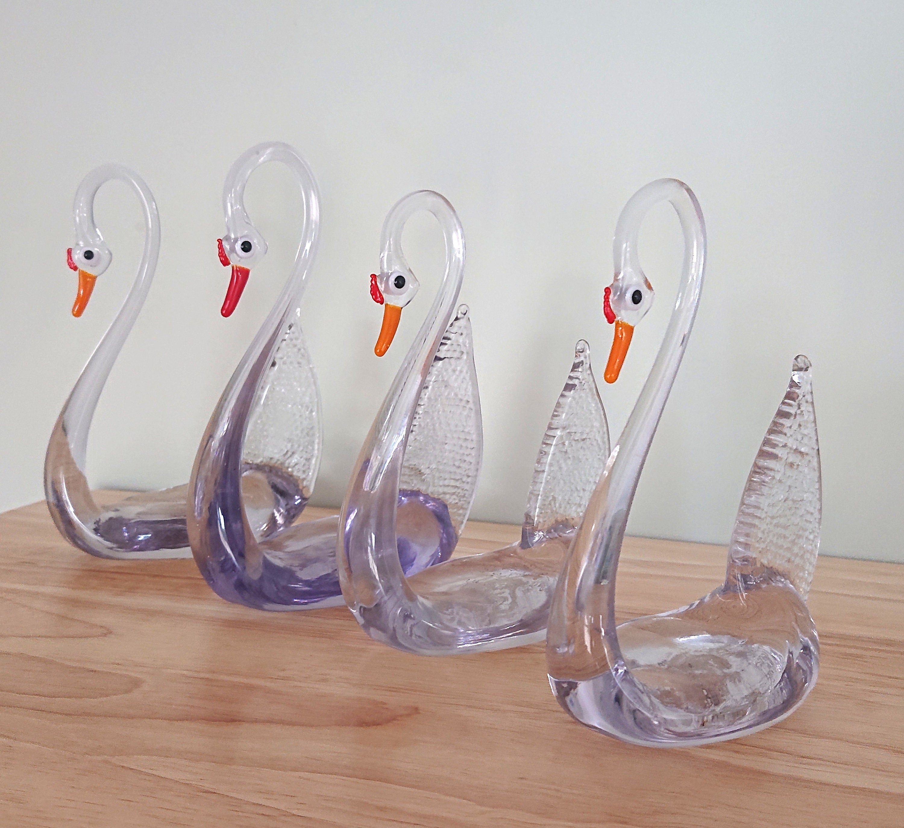 Vintage Handblown Glass Swan set of 4 Decorative Swan Ornamental Glass Swan Décor Tealight Holder Vintage Art Glass Swan