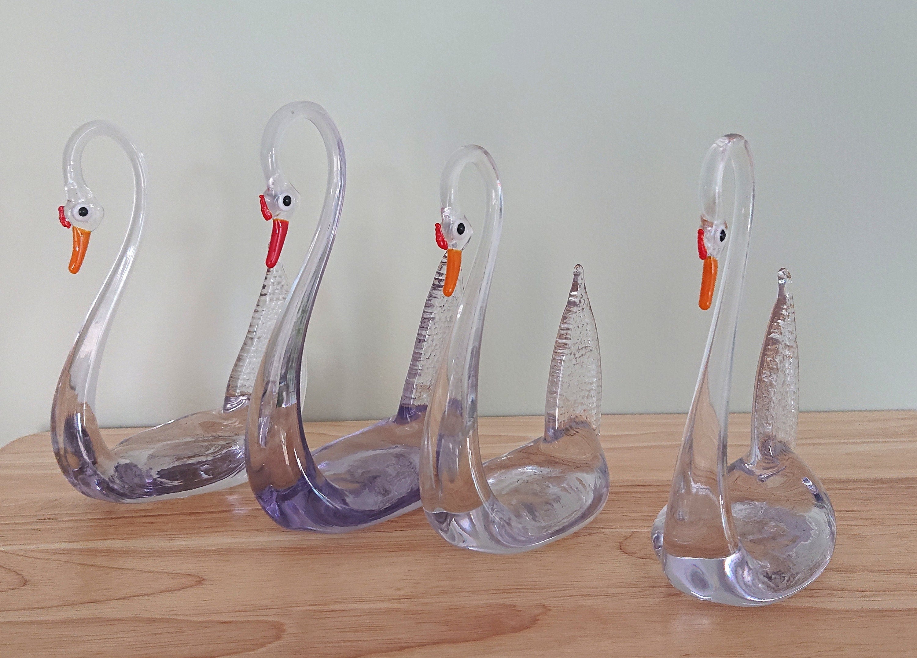 Vintage Handblown Glass Swan set of 4 Decorative Swan Ornamental Glass Swan Décor Tealight Holder Vintage Art Glass Swan