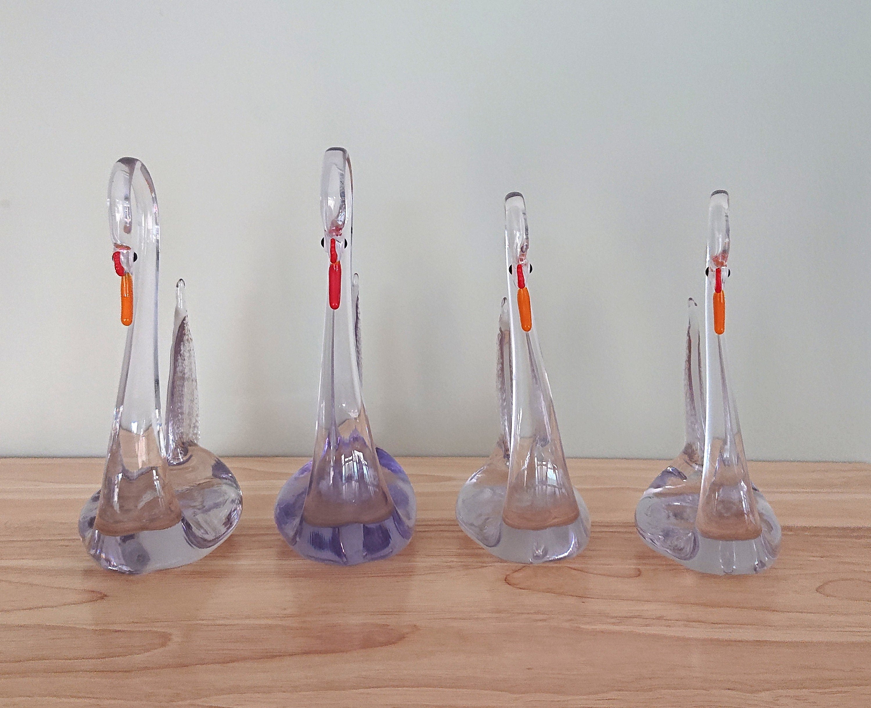 Vintage Handblown Glass Swan set of 4 Decorative Swan Ornamental Glass Swan Décor Tealight Holder Vintage Art Glass Swan
