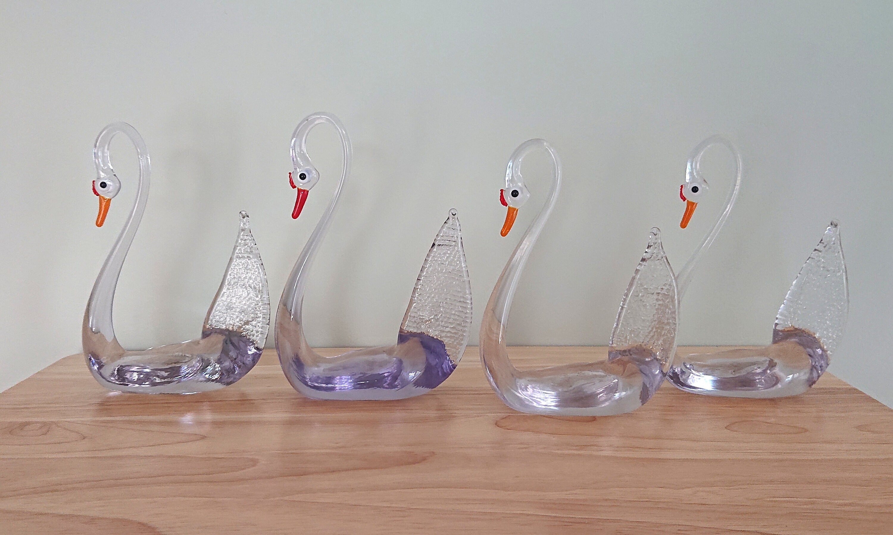 Vintage Handblown Glass Swan set of 4 Decorative Swan Ornamental Glass Swan Décor Tealight Holder Vintage Art Glass Swan