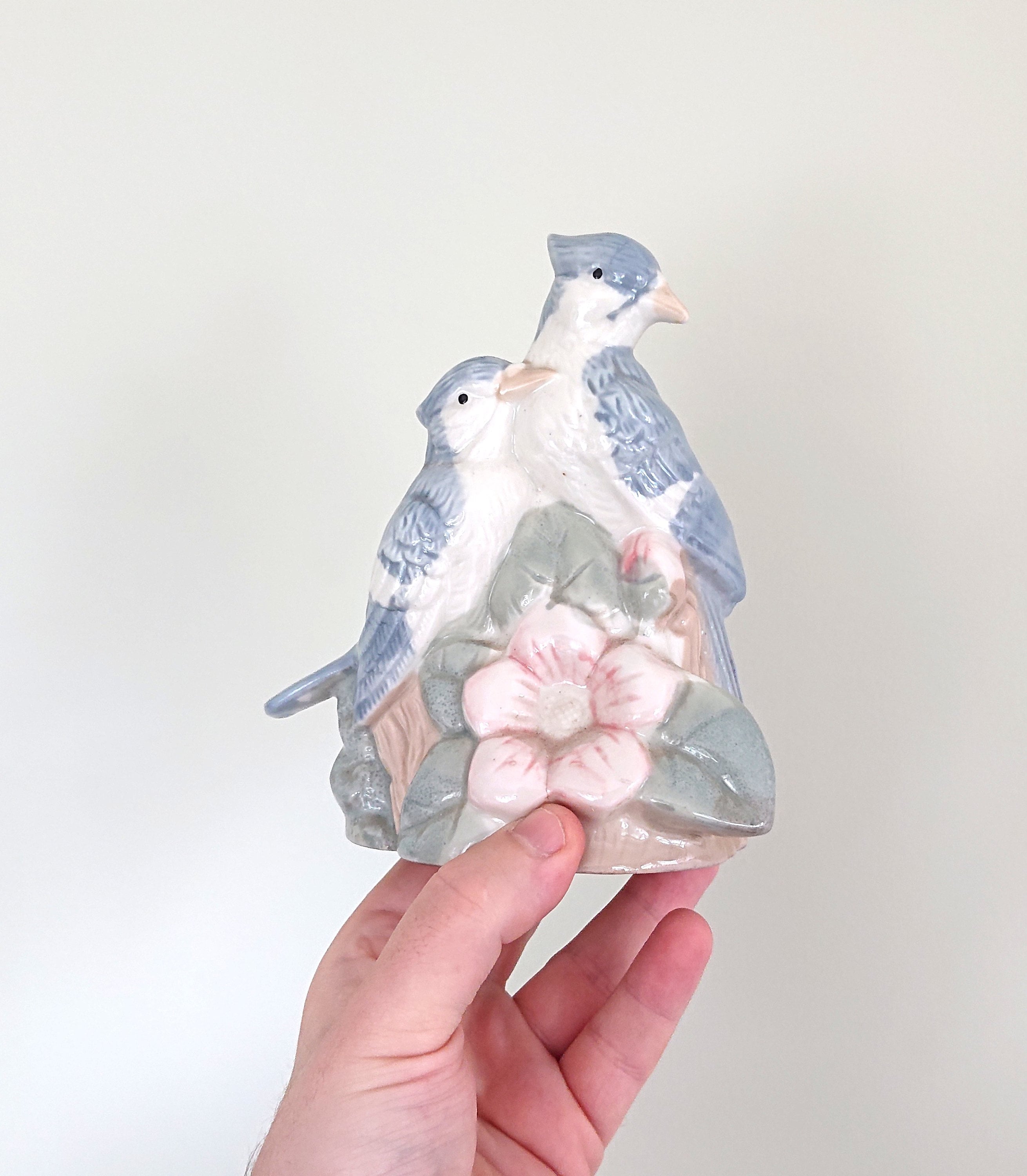 Vintage Blue Bird Figurine, Lladro Style Floral Ornament