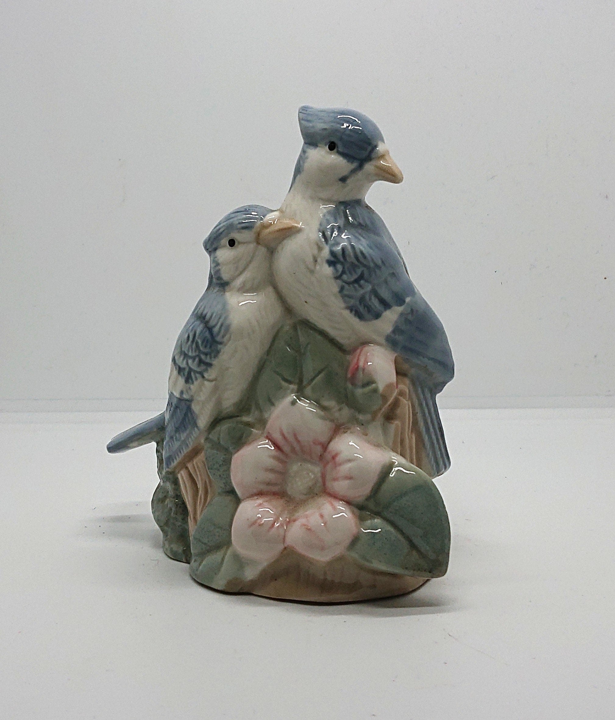 Vintage Blue Bird Figurine, Lladro Style Floral Ornament