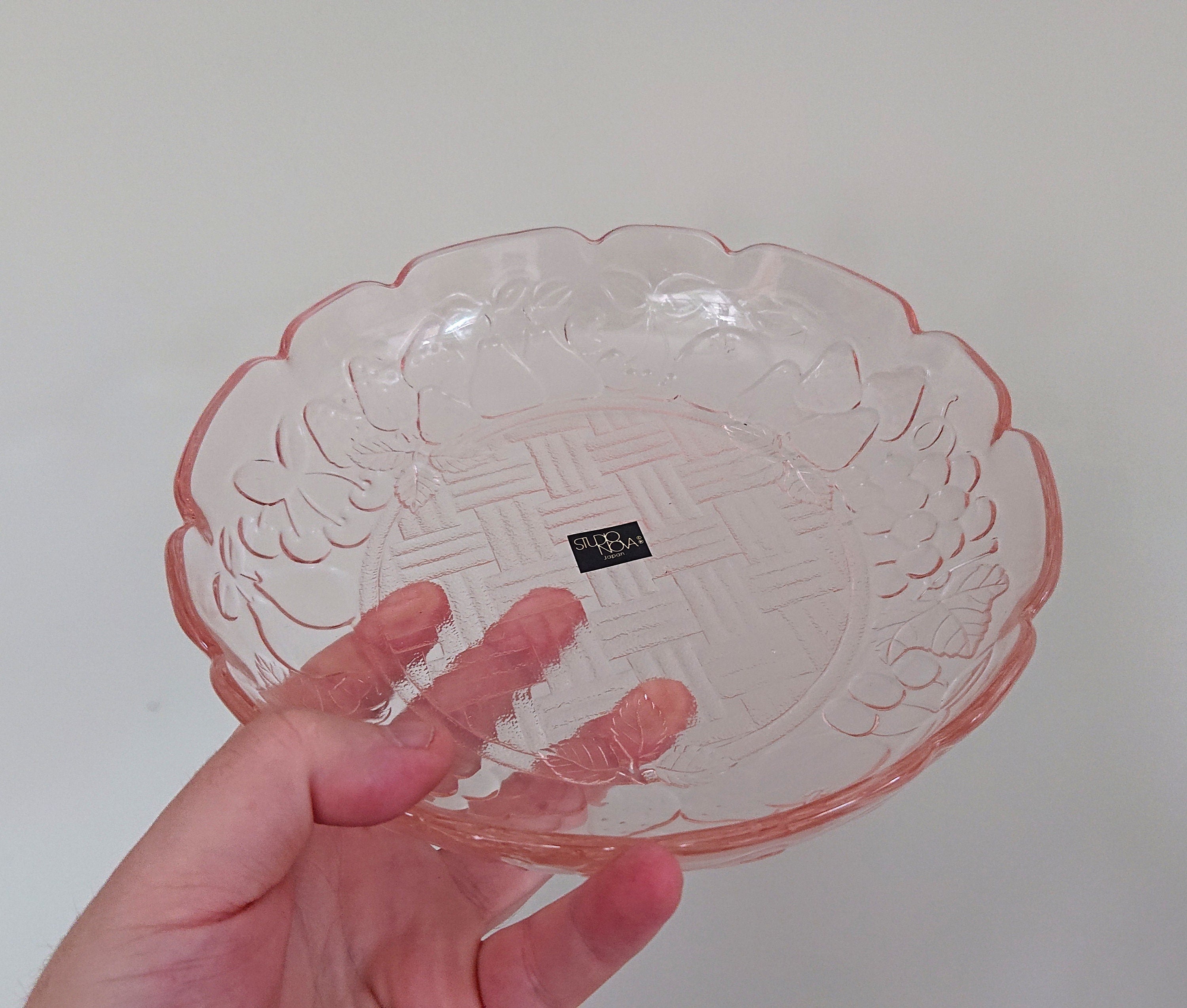 Vintage Dish Studio Nova Boxed Pink Fruit Bowl, Key Dish Glass Bowl Serving Bowl Floral Serving Dish