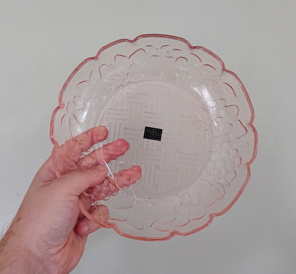 Vintage Dish Studio Nova Boxed Pink Fruit Bowl, Key Dish Glass Bowl Serving Bowl Floral Serving Dish